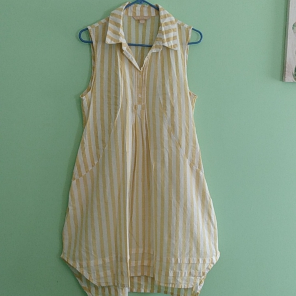 Hello Summer yellow and white linen cotton dress